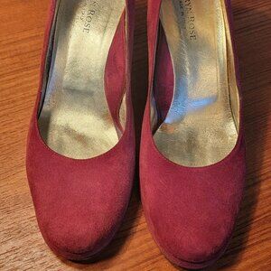 Taryn Rose Platform Pumps Burgundy Wine Suede 40 Sz 9
